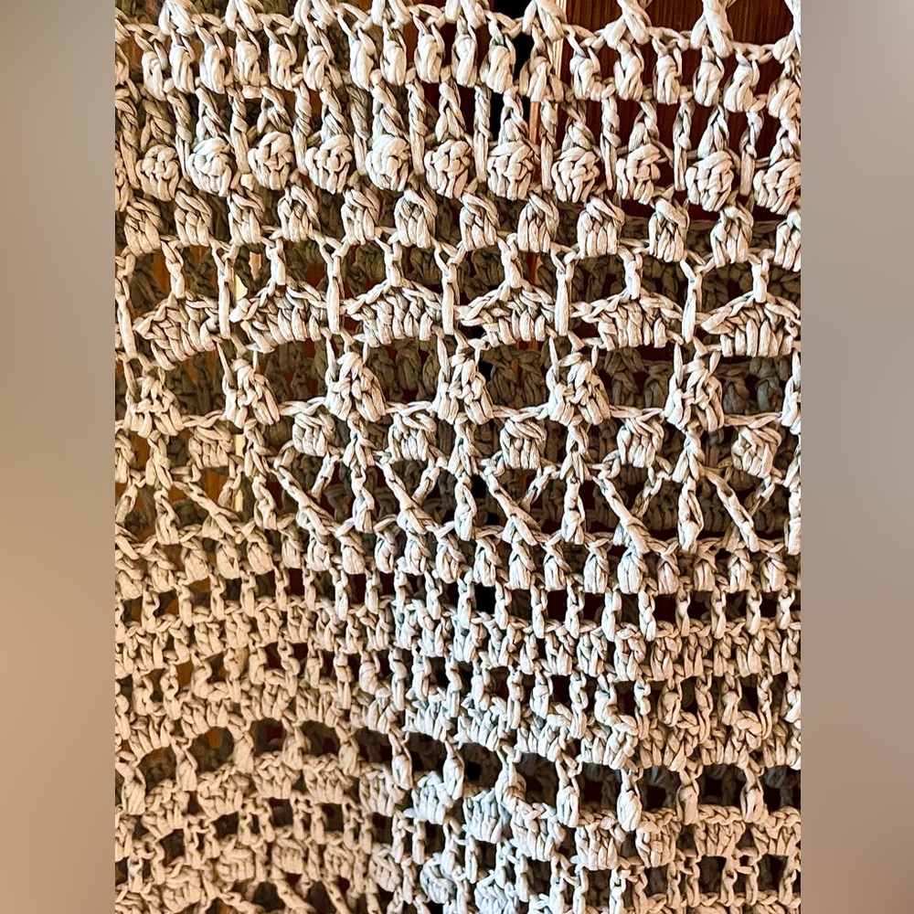 Theory Women's Cotton Open Crochet Pullover Sweater—pearl grey/opal blue - Picture 7 of 7